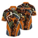 Texas Longhorns Hook 'Em Horns Floral Leafs Hawaiian Shirt