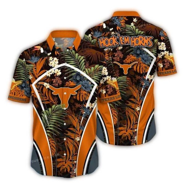 Texas Longhorns Hook Em Horns Floral Leafs Hawaiian Shirt 1