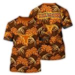 Texas Longhorns Hook 'Em Horns Floral Leafs Pattern All Over Print T Shirt