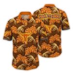 Texas Longhorns Hook 'Em Horns Floral Leafs Pattern Hawaiian Shirt