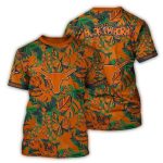 Texas Longhorns Hook 'Em Horns Floral Leafs Pattern Vintage All Over Print T Shirt