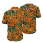 Texas Longhorns Hook 'Em Horns Floral Leafs Pattern Vintage Hawaiian Shirt