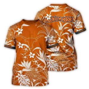 Texas Longhorns Hook 'Em Horns Floral Pattern All Over Print T Shirt