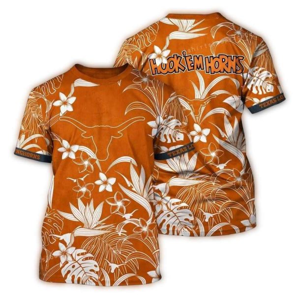 Texas Longhorns Hook Em Horns Floral Pattern AOP T Shirt 1