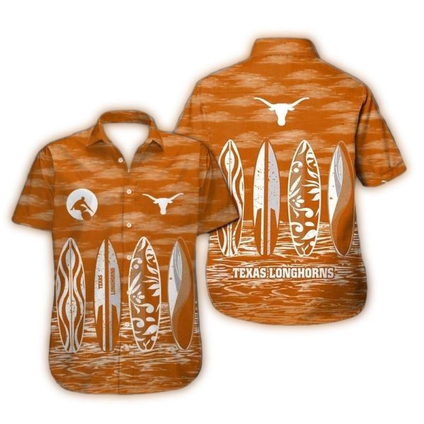 Texas Longhorns Hook Em Horns Surf Beach Tropical Hawaiian Shirt 1