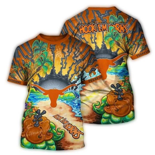 Texas Longhorns Landscape Hook Em Horn Art AOP T Shirt 1