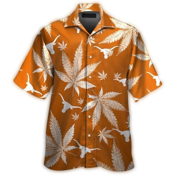 Texas Longhorns Logo And Weed Pattern Hawaiian Shirt 1