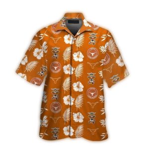 Texas Longhorns Mascot Floral Flower Leafs Pattern Hawaiian Shirt