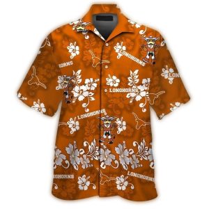 Texas Longhorns Mascot Floral Flower Pattern Hawaiian Shirt