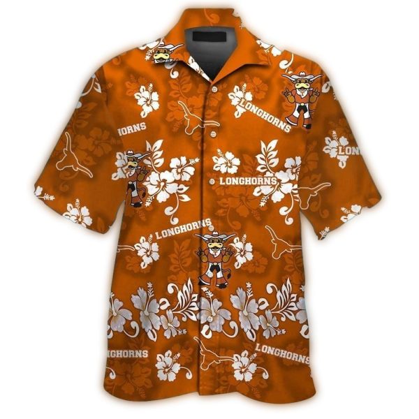 Texas Longhorns Mascot Floral Flower Pattern Hawaiian Shirt 1