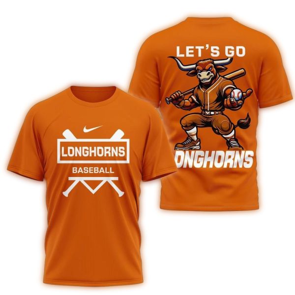 Texas Longhorns Mascot Lets Go Baseball 2025 3D Shirt 1