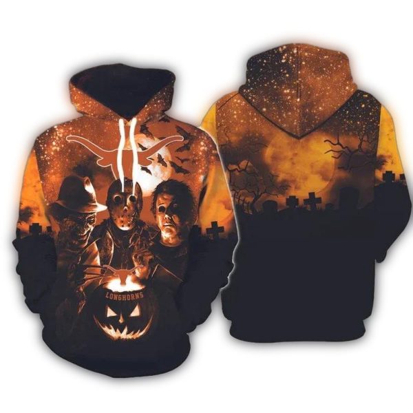 Texas Longhorns Michael Myers Jason Voorhees Freddy Krueger AOP Hoodie 1