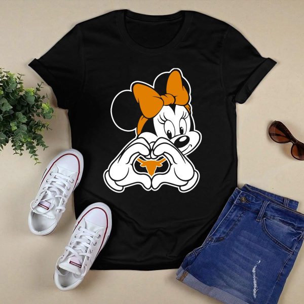 Texas Longhorns Minnie Mouse Heart Hands T Shirt Style 1 Black 1