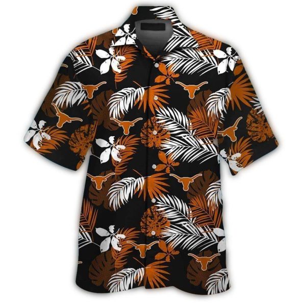 Texas Longhorns Multi Logo and Floral Leafs Pattern Hawaiian Shirt 1
