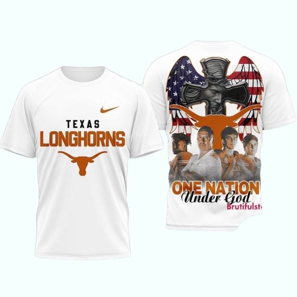 Texas Longhorns NCAA Graphic Player One Nation Under God 3D Shirt 1
