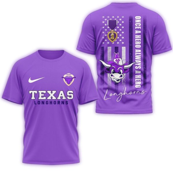 Texas Longhorns NCAA National Purple Heart Day Unisex 3D Shirt 1