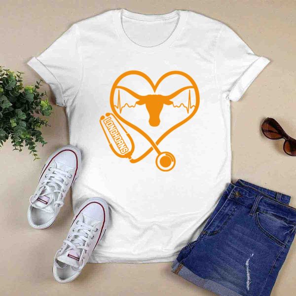 Texas Longhorns Nurse Love Heartbeat Stethoscope T Shirt 1 0