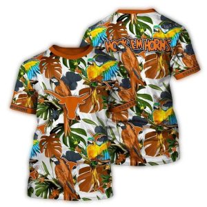Texas Longhorns Parrot Leafs Art All Over Print T Shirt
