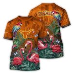 Texas Longhorns Parrot And Flamingo Floral Art All Over Print T Shirt