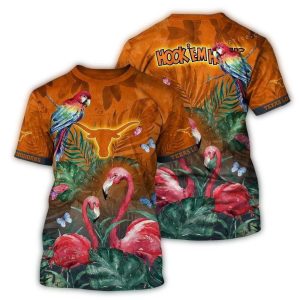 Texas Longhorns Parrot And Flamingo Floral Art All Over Print T Shirt