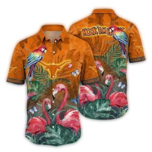 Texas Longhorns Parrot And Flamingo Floral Art Hawaiian Shirt