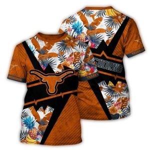 Texas Longhorns Pineapple And Floral Leafs Pattern All Over Print T Shirt