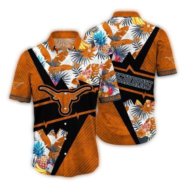 Texas Longhorns Pineapple and Floral Leafs Pattern Hawaiian Shirt 1