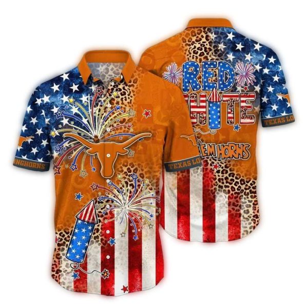 Texas Longhorns Red White 4th Of July Hawaiian Shirt 1