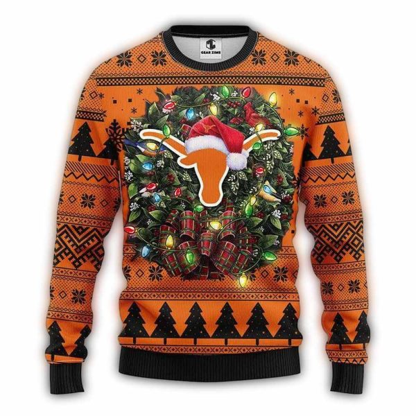 Texas Longhorns Santa Hat Christmas Ugly Sweater 1