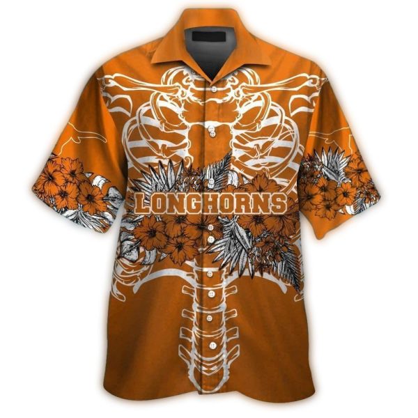 Texas Longhorns Skeleton and Floral Hawaiian Shirt 1
