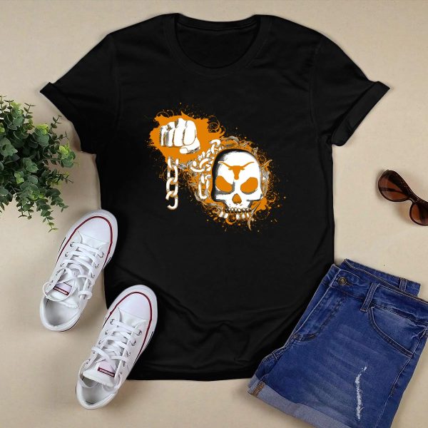 Texas Longhorns Skull And Chains Artwork T Shirt Style 1 Black 1