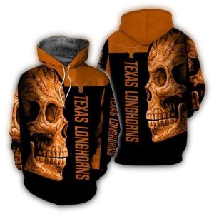 Texas Longhorns Skull Art Black And Orange All Over Print Hoodie