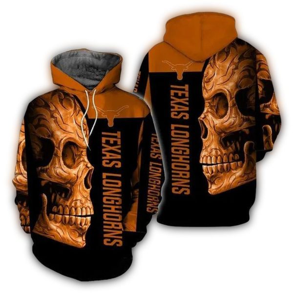 Texas Longhorns Skull Art Black and Orange AOP Hoodie 1
