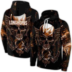 Texas Longhorns Skull Artwork All Over Print Hoodie