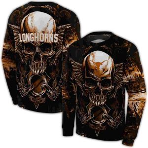 Texas Longhorns Skull Artwork All Over Print Sweatshirt