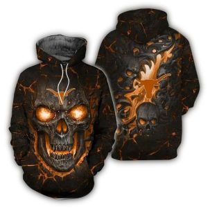 Texas Longhorns Skull Fire Eyes Art For Fan All Over Print Hoodie