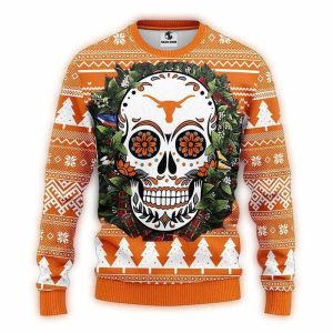 Texas Longhorns Skull Flower Ugly Sweater