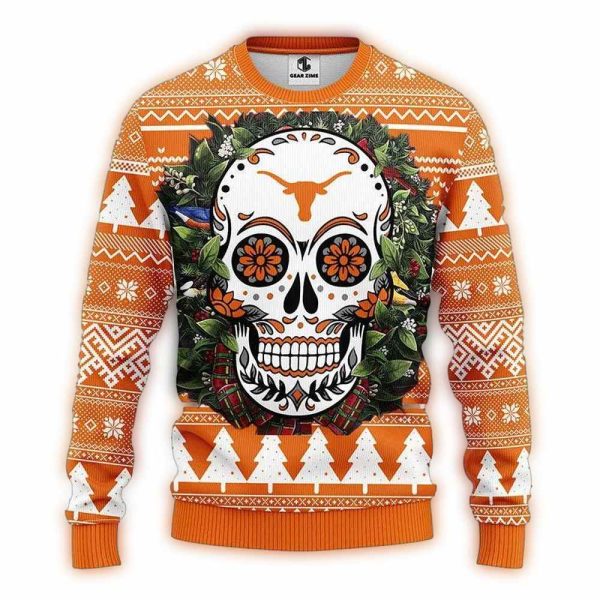 Texas Longhorns Skull Flower Ugly Sweater 1