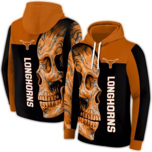 Texas Longhorns Skull Motif All Over Print Hoodie