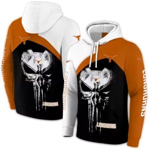 Texas Longhorns Skull Punisher All Over Print Hoodie