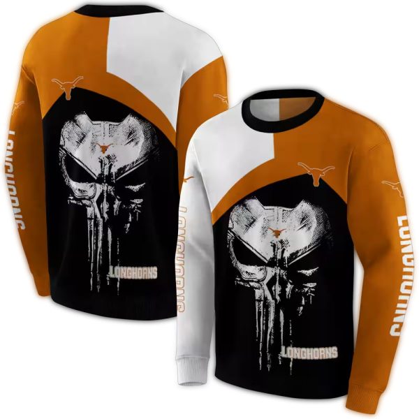 Texas Longhorns Skull Punisher AOP Sweatshirt 1