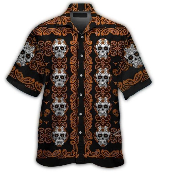 Texas Longhorns Skull Sugar Floral Pattern Hawaiian Shirt 1