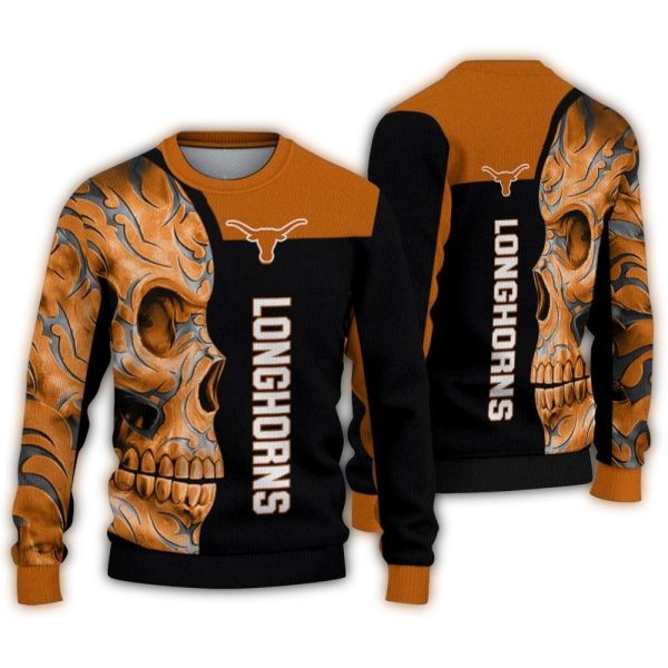 Texas Longhorns Skull Swirl Ugly Sweater 1