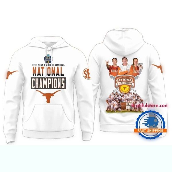 Texas Longhorns Softball Womens College World Series 2025 Champions White Hoodie 1