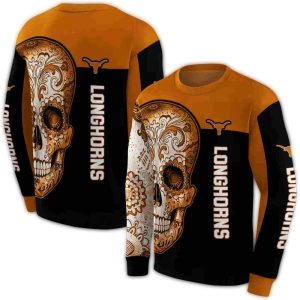 Texas Longhorns Sugar Skull All Over Print Sweatshirt
