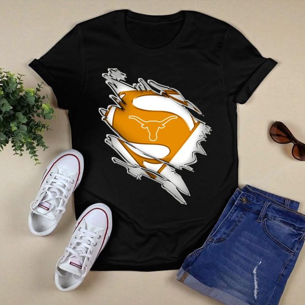 Texas Longhorns Superman Logo Rip T Shirt Style 1 Black 1