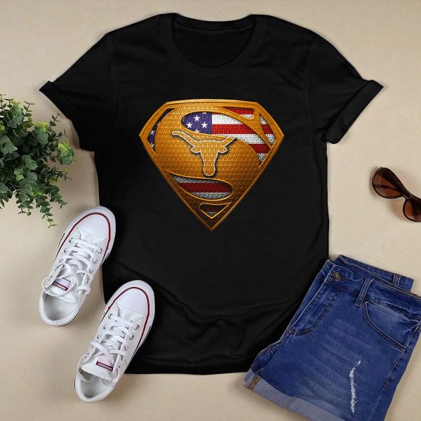 Texas Longhorns Superman Shield American Flag Spm T Shirt Style 1 Black 1