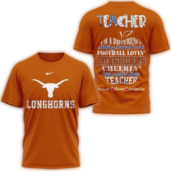 Texas Longhorns Teacher Teach Love Inspire All Over Print Shirt 1