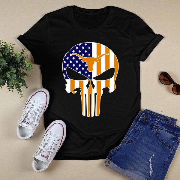 Texas Longhorns The Punisher American Flag Skull T Shirt Style 1 Black 1