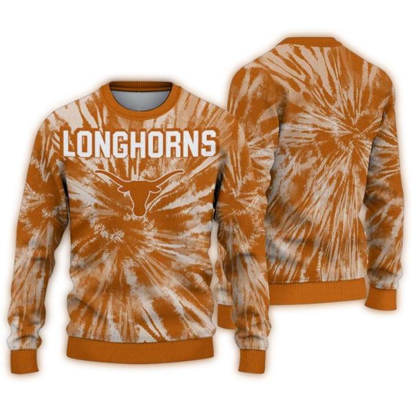 Texas Longhorns Tie Dye Pattern Ugly Sweater 1